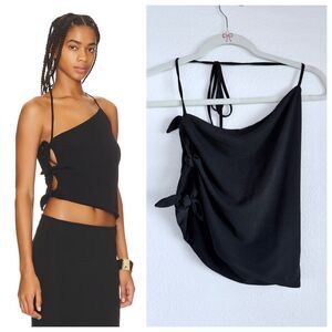 NWOT Musier Paris Nami Side Tie Asymmetrical Halter Top in Black Size 36 (US 4)